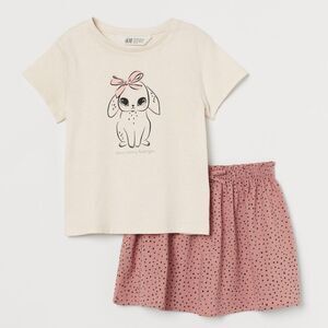 H&M Girls "Some Bunny Loves You" T-shirt & Skirt 2 Piece Outfit Set Size 6x